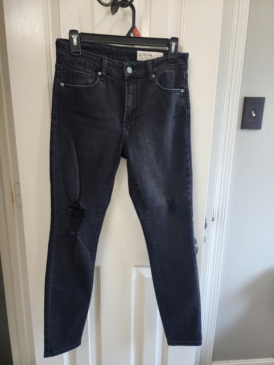 pistola Denim - Pistola Black High-Rise Skinny Jeans with Knee Distress Size 28 Or Women's 6